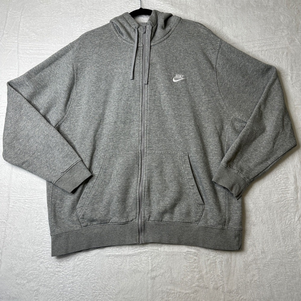 Nike Full Zip Hoodie Men XXL Gray Fleece Embroidered Logo Pockets